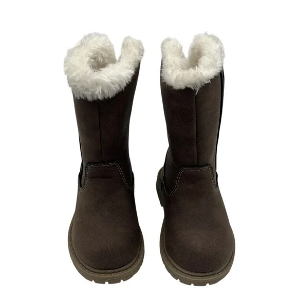 Carters Baby Girls Fashion Tall Boots Size 5 Brown Faux Fur Trim Winter Shoes - Picture 7 of 15